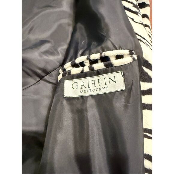 Vintage Griffin Melbourne Men's Black White Zebra Print Fleece Blazer Size 2XL - Picture 7 of 8